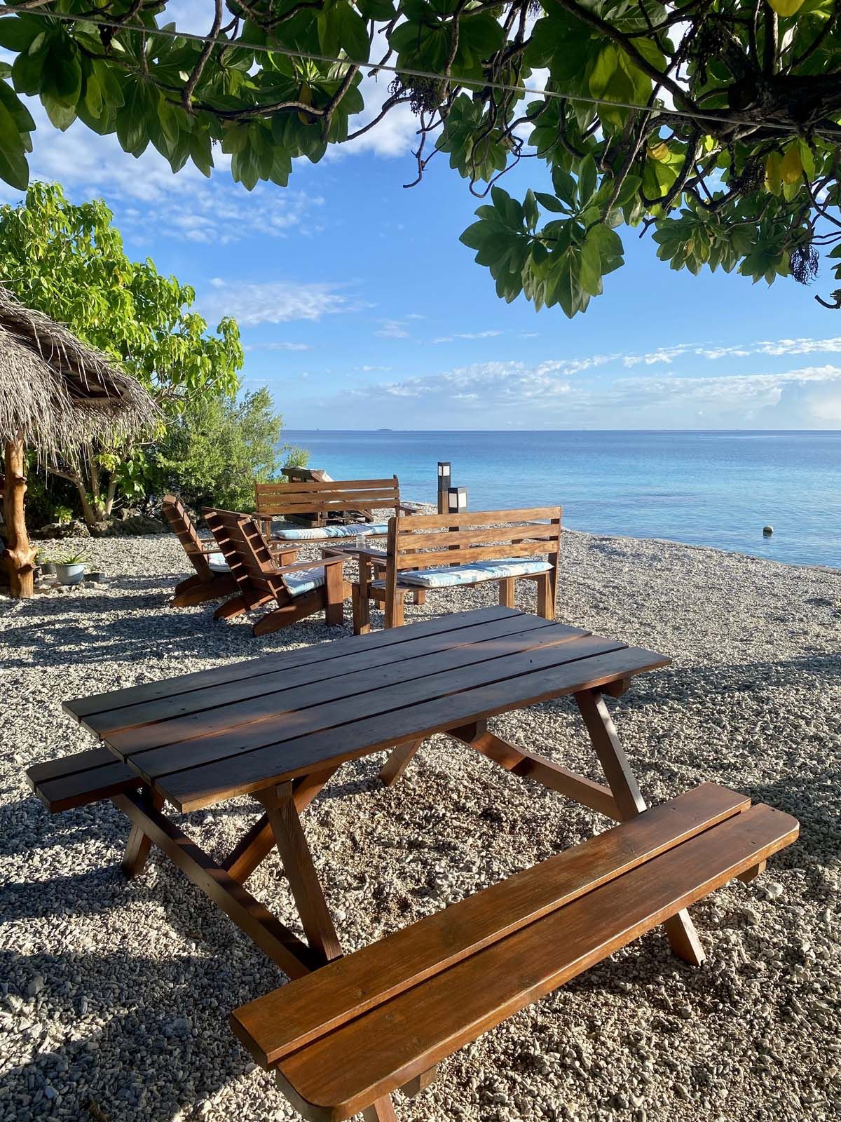 Picnic table with parasol